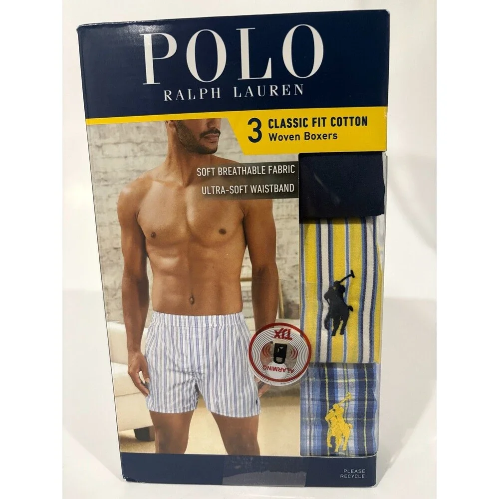 Polo Ralph Lauren Classic Fit Woven Boxers 3 Pack Mens Medium Cotton New